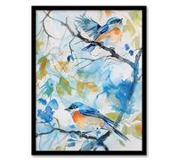 Artery8 Eastern Bluebirds in Tree Watercolour Bird Lover Living Room Artwork Framed Wall Art Print A4