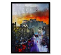 Artery8 Framed Wall Art Edinburgh Castle Abstract Cityscape Painting Print - 12X16 Inch