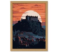 Artery8 Edinburgh Castle and Old Town Atmospheric Sunset Artwork Framed A3 Wall Art Print