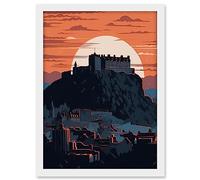 Artery8 Edinburgh Castle and Old Town Atmospheric Sunset Artwork Framed A3 Wall Art Print