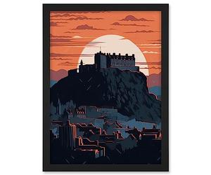 Artery8 Edinburgh Castle and Old Town Atmospheric Sunset Artwork Framed A3 Wall Art Print