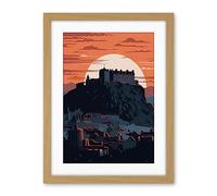 Artery8 Edinburgh Castle and Old Town Atmospheric Sunset Artwork Framed Wall Art Print 18X24 Inch