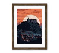Artery8 Edinburgh Castle and Old Town Atmospheric Sunset Artwork Framed Wall Art Print 18X24 Inch