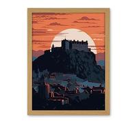 Artery8 Edinburgh Castle and Old Town Atmospheric Sunset Artwork Framed Wall Art Print 18X24 Inch