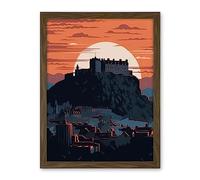Artery8 Edinburgh Castle and Old Town Atmospheric Sunset Artwork Framed Wall Art Print 18X24 Inch