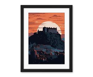 Artery8 Edinburgh Castle and Old Town Atmospheric Sunset Artwork Framed Wall Art Print 18X24 Inch