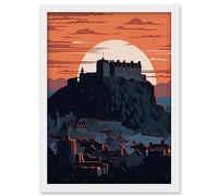 Artery8 Edinburgh Castle and Old Town Atmospheric Sunset Artwork Framed Wall Art Print A4