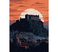 Artery8 Edinburgh Castle and Old Town Atmospheric Sunset Large Wall Art Poster Print Thick Paper 18X24 Inch