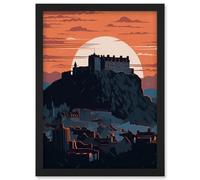 Artery8 Edinburgh Castle And Old Town Atmospheric Sunset Wall Art Print - A4 Size
