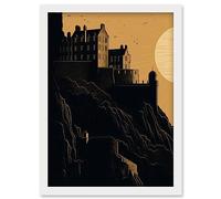 Artery8 Edinburgh Castle at Sunset Linocut Illustration Artwork Framed Wall Art Print A4