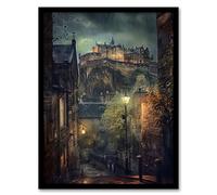 Artery8 Edinburgh Castle Atmospheric Scotland Night Rain Living Room Artwork Framed Wall Art Print 18X24 Inch