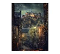 Artery8 Edinburgh Castle Atmospheric Scotland Night Rain Living Room Extra Large XL Wall Art Poster Print