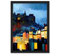 Edinburgh Castle From Grassmarket Cityscape Modern Artwork Framed Wall Art Print A4 Artery8 Black One Size