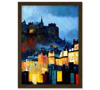 Edinburgh Castle From Grassmarket Cityscape Modern Artwork Framed Wall Art Print A4 Artery8 Brown One Size
