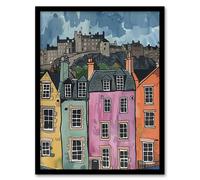 Edinburgh Castle Grassmarket Cityscape Scotland Framed Wall Art Artery8 Multi W12 inch x H16 inch