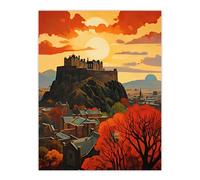 Edinburgh Castle Oil Painting Twilight In Autumn Cityscape Large Wall Unframed Art Poster Print Thick Paper 18X24 Inch Artery8 Multi W18 inch x H24 inch