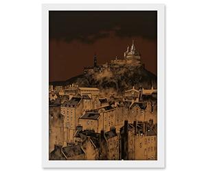 Artery8 Edinburgh Castle Over Old Town Cityscape at Night Artwork Framed A3 Wall Art Print