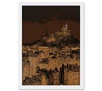 Artery8 Edinburgh Castle Over Old Town Cityscape at Night Artwork Framed Wall Art Print A4