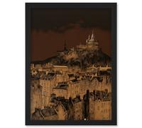 Edinburgh Castle Over Old Town Cityscape at Night Artwork Framed Wall Art Print A4 Artery8 Black One Size