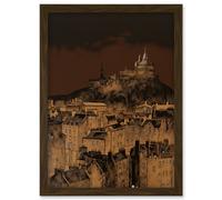 Edinburgh Castle Over Old Town Cityscape at Night Artwork Framed Wall Art Print A4 Artery8 Brown One Size