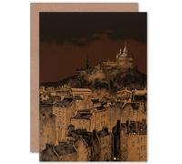 Artery8 Edinburgh Castle Over Old Town Cityscape at Night Travel Birthday Card Artery8 Multicolor