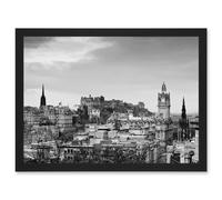 Edinburgh Castle Rooftops Black White Scotland A4 Artwork Framed Wall Art Print Artery8 Black One Size