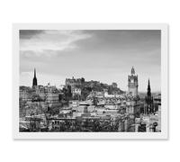 Edinburgh Castle Rooftops Black White Scotland A4 Artwork Framed Wall Art Print Artery8 White One Size