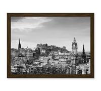 Edinburgh Castle Rooftops Black White Scotland A4 Artwork Framed Wall Art Print Artery8 Brown One Size