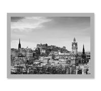 Artery8 Edinburgh Castle Rooftops Black White Scotland A4 Artwork Framed Wall Art Print in Light Grey Artery8 Light Grey