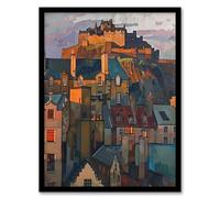 Artery8 Edinburgh Castle Sunset Cityscape Iconic Scotland Living Room Artwork Framed Wall Art Print A4