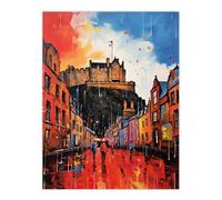 Artery8 Edinburgh Castle Vibrant Oil Painting Autumn Rain Cityscape Unframed Wall Art Print Poster Home Decor Premium | Size: W12" x H16" Artery8 Multicolor W12" x H16"