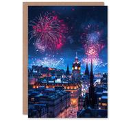 Artery8 Edinburgh Fireworks Night Magical Cityscape Greeting Birthday Card Him Her All Blank
