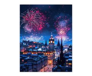 Artery8 Edinburgh Fireworks Night Magical Cityscape Living Room Large Wall Art Poster Print Thick Paper 18X24 Inch