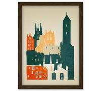 Wee Blue Coo Edinburgh Old Town Retro Street Illustration Artwork Framed Wall Art Print A4