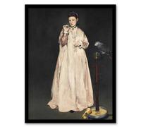 Artery8 Edouard Manet Framed Wall Art Print Young Lady With a Parrot Portrait in Grey | Size: A3 Artery8 Grey A3