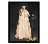 Artery8 Edouard Manet Framed Wall Art Print Young Lady With a Parrot Portrait in Grey | Size: A4 Artery8 Grey A4