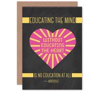 Artery8 Education Teacher Mind Heart Aristotle Pink Greetings Card in Dark Grey Artery8 Dark Grey