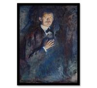 Artery8 Edvard Munch Framed Wall Art Print Self Portrait with Cigarette in Blue | Size: A3 Artery8 Blue A3