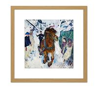 Artery8 Edvard Munch Galloping Horse Cropped 8X8 Inch Square Wooden Framed Wall Art Print Picture with Mount
