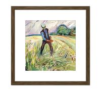 Artery8 Edvard Munch The Haymaker Painting 8X8 Inch Square Wooden Framed Wall Art Print Picture with Mount in Brown Artery8 Brown