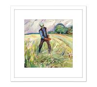 Artery8 Edvard Munch The Haymaker Painting 8X8 Inch Square Wooden Framed Wall Art Print Picture with Mount in White Artery8 White