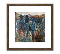 Artery8 Edvard Munch Workers On Their Way Home 8X8 Inch Square Wooden Framed Wall Art Print Picture with Mount in Brown Artery8 Brown