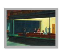 Artery8 Edward Hopper Nighthawks Iconic Painting A4 Artwork Framed Wall Art Print in Light Grey Artery8 Light Grey