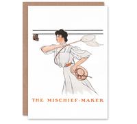 Artery8 Edward Penfield Art Card Mischief Maker Woman With Butterfly Net