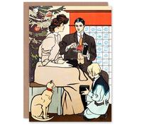 Artery8 Edward Penfield Art Card Vintage Christmas Family Scene Artery8 Multicolor