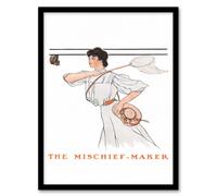 Artery8 Edward Penfield Framed Wall Art Mischief Maker Woman With Butterfly Net in White | Size: A4 Artery8 White A4