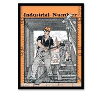 Artery8 Edward Penfield Framed Wall Art Print Industrial Number Worker in Orange | Size: A4 Artery8 Orange A4