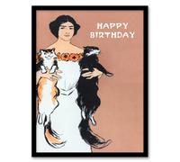 Artery8 Edward Penfield Framed Wall Art Print Woman Holding Two Cats Drawing - A3 Size