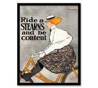 Artery8 Edward Penfield Framed Wall Art Ride A Stearns Vintage Bicycle Ad - A4 Size