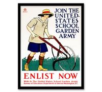 Artery8 Edward Penfield Framed Wall Art United States School Garden Army in White | Size: A4 Artery8 White A4
